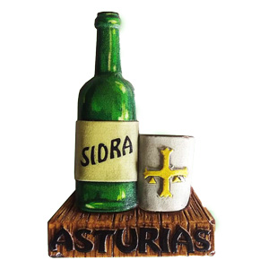 imán resina botella y vaso de sidra